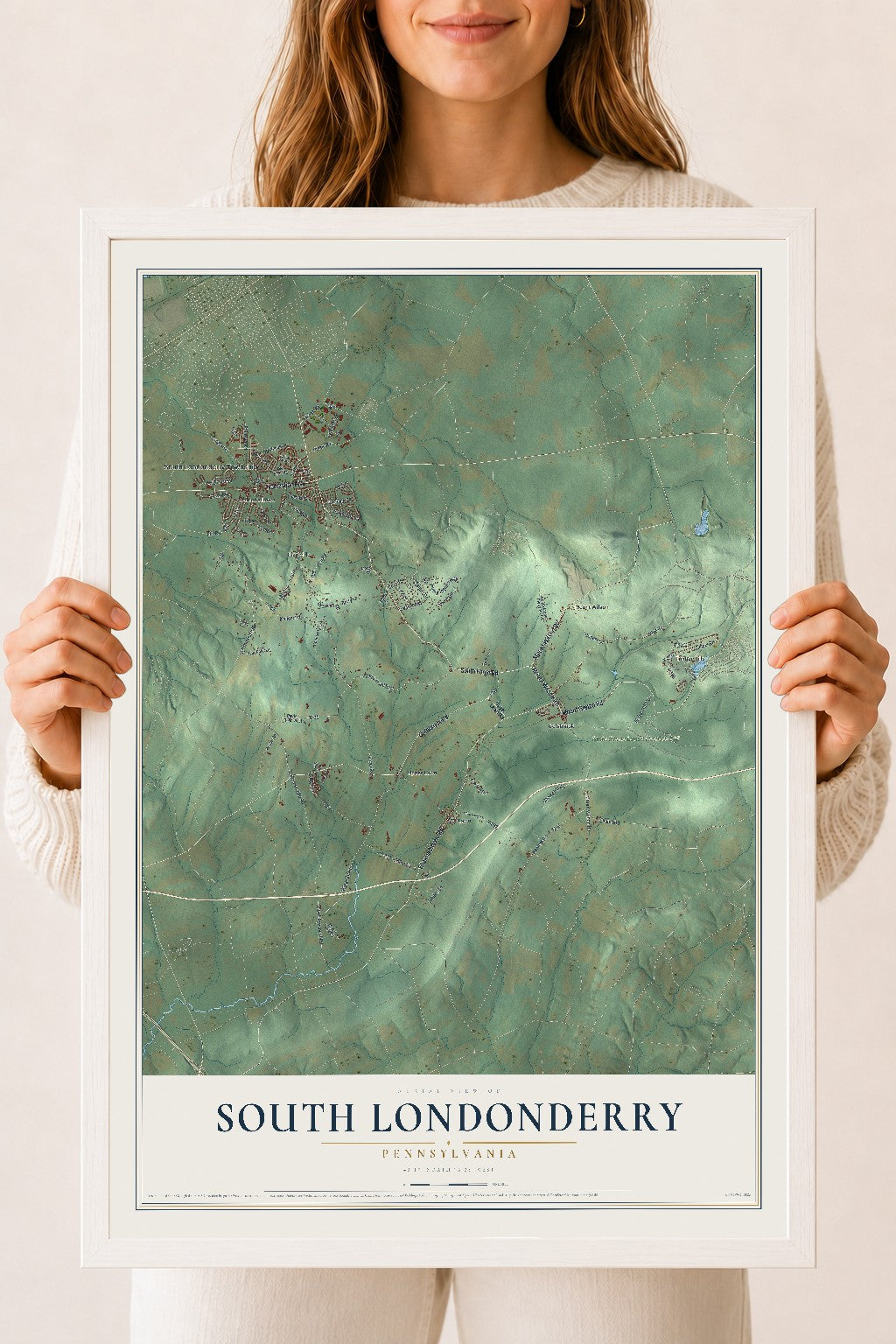 Map of South Londonderry, Pennsylvania, 18 x 24 inch print in a white wood frame