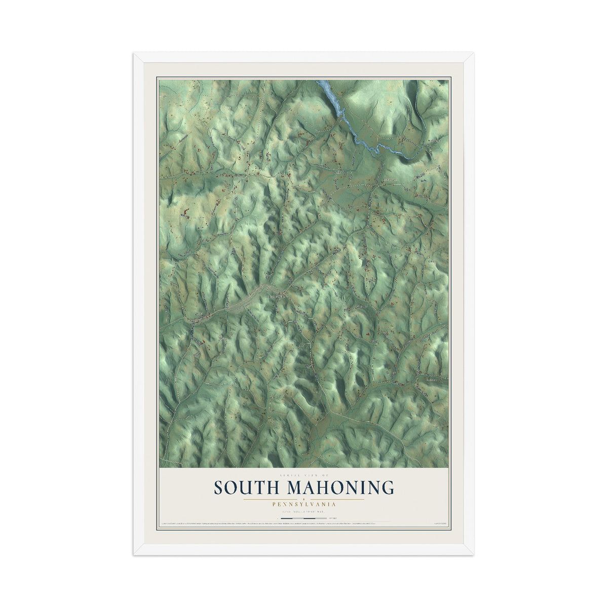 Map of South Mahoning, Pennsylvania, 12 x 18 inch print in a white wood frame