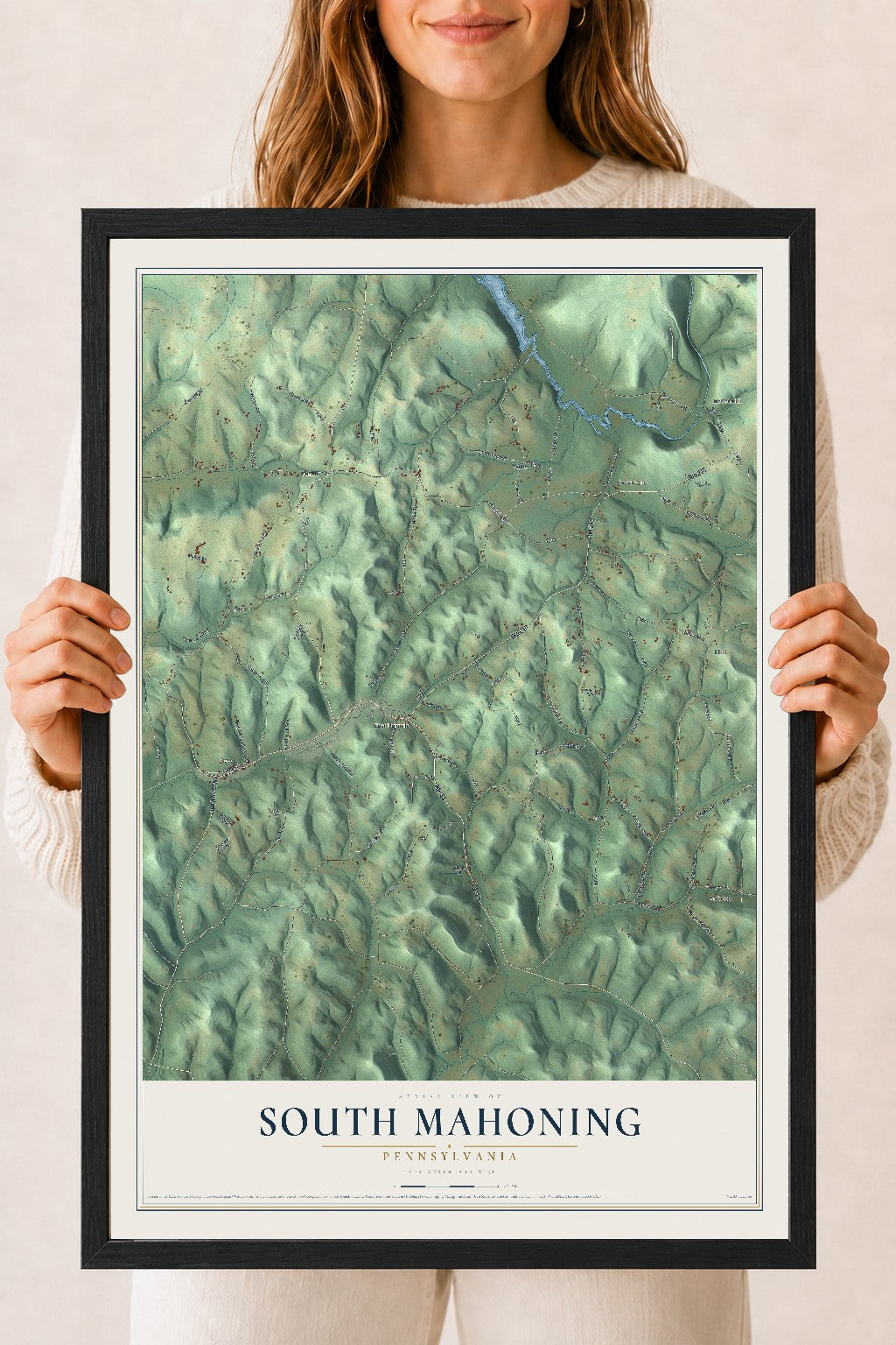 Map of South Mahoning, Pennsylvania, 18 x 24 inch print in a black wood frame