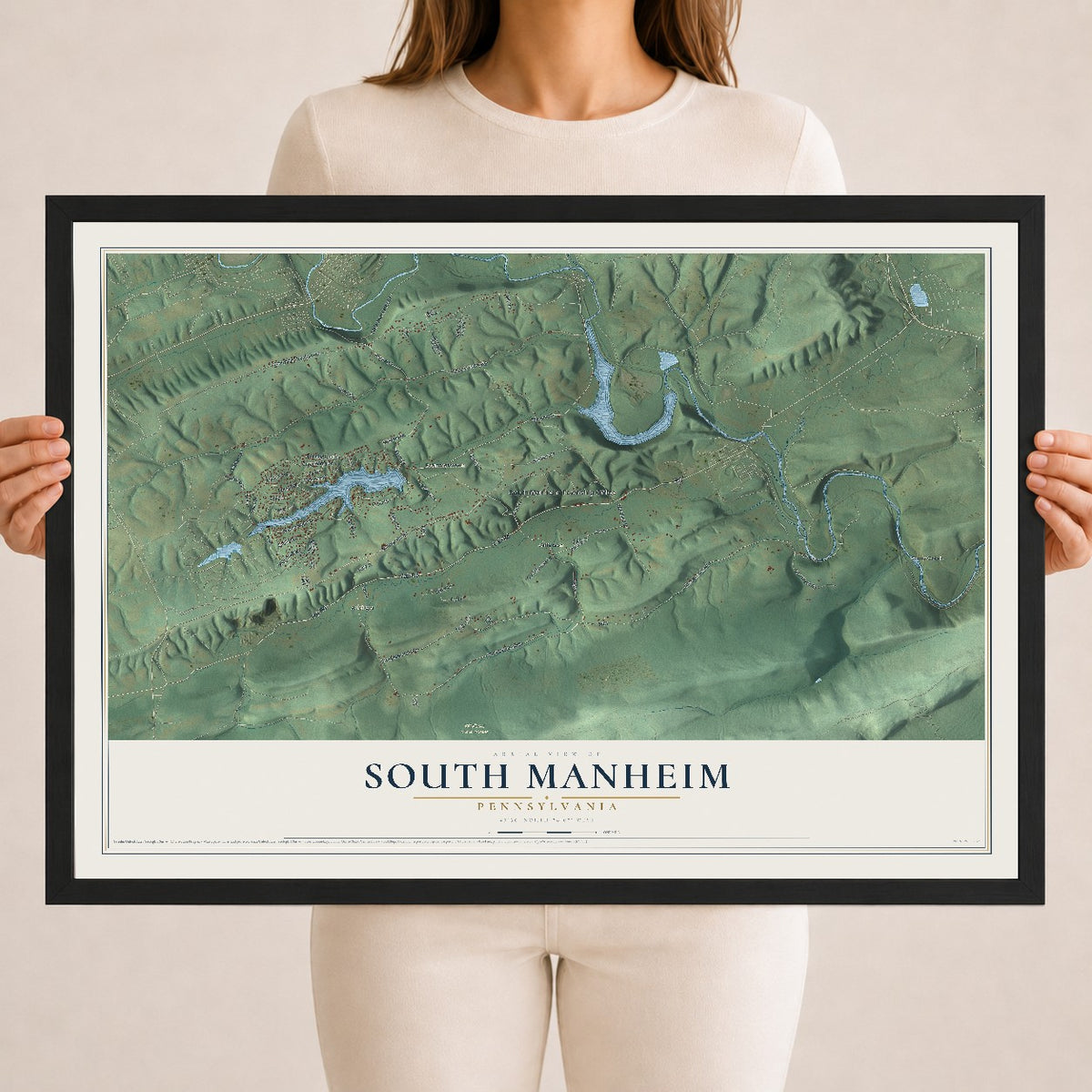 Map of South Manheim, Pennsylvania, 18 x 24 inch print in a black wood frame