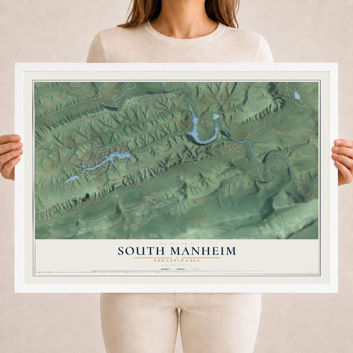 Map of South Manheim, Pennsylvania, 18 x 24 inch print in a white wood frame