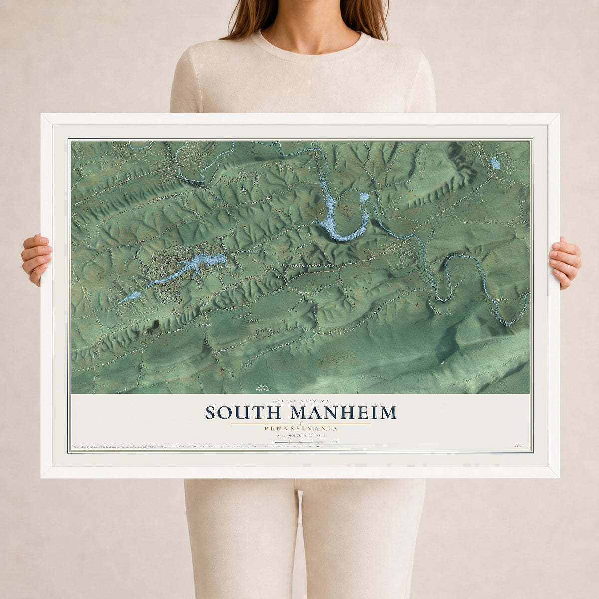 Map of South Manheim, Pennsylvania, 24 x 36 inch print in a white wood frame