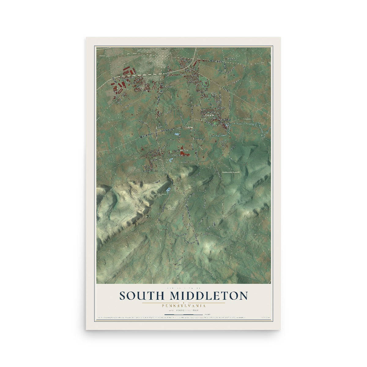 Map of South Middleton, Pennsylvania, 12 x 18 inch unframed archival matte print
