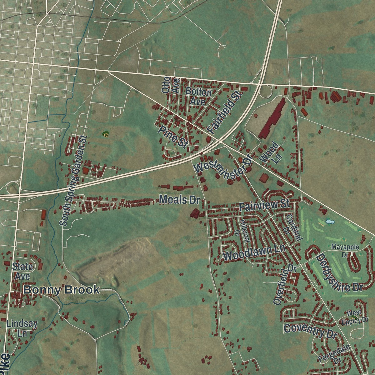 Close-up of the map of South Middleton, Pennsylvania print showing street and building detail