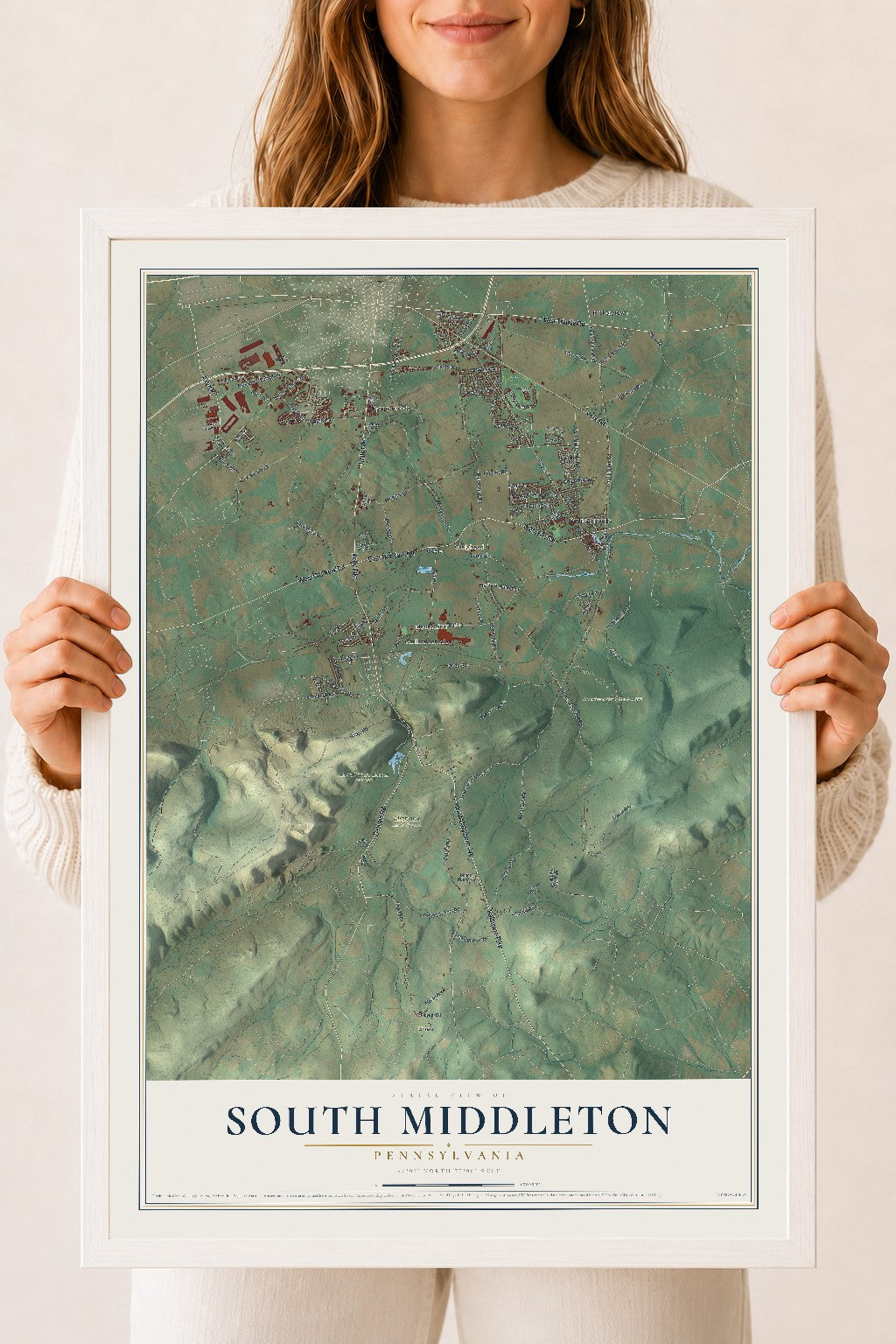 Map of South Middleton, Pennsylvania, 18 x 24 inch print in a white wood frame