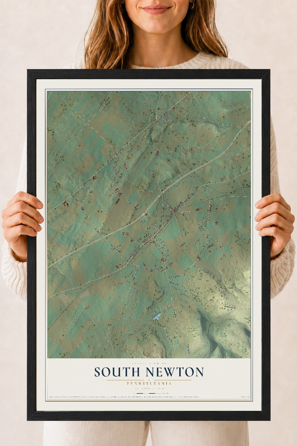 Map of South Newton, Pennsylvania, 18 x 24 inch print in a black wood frame