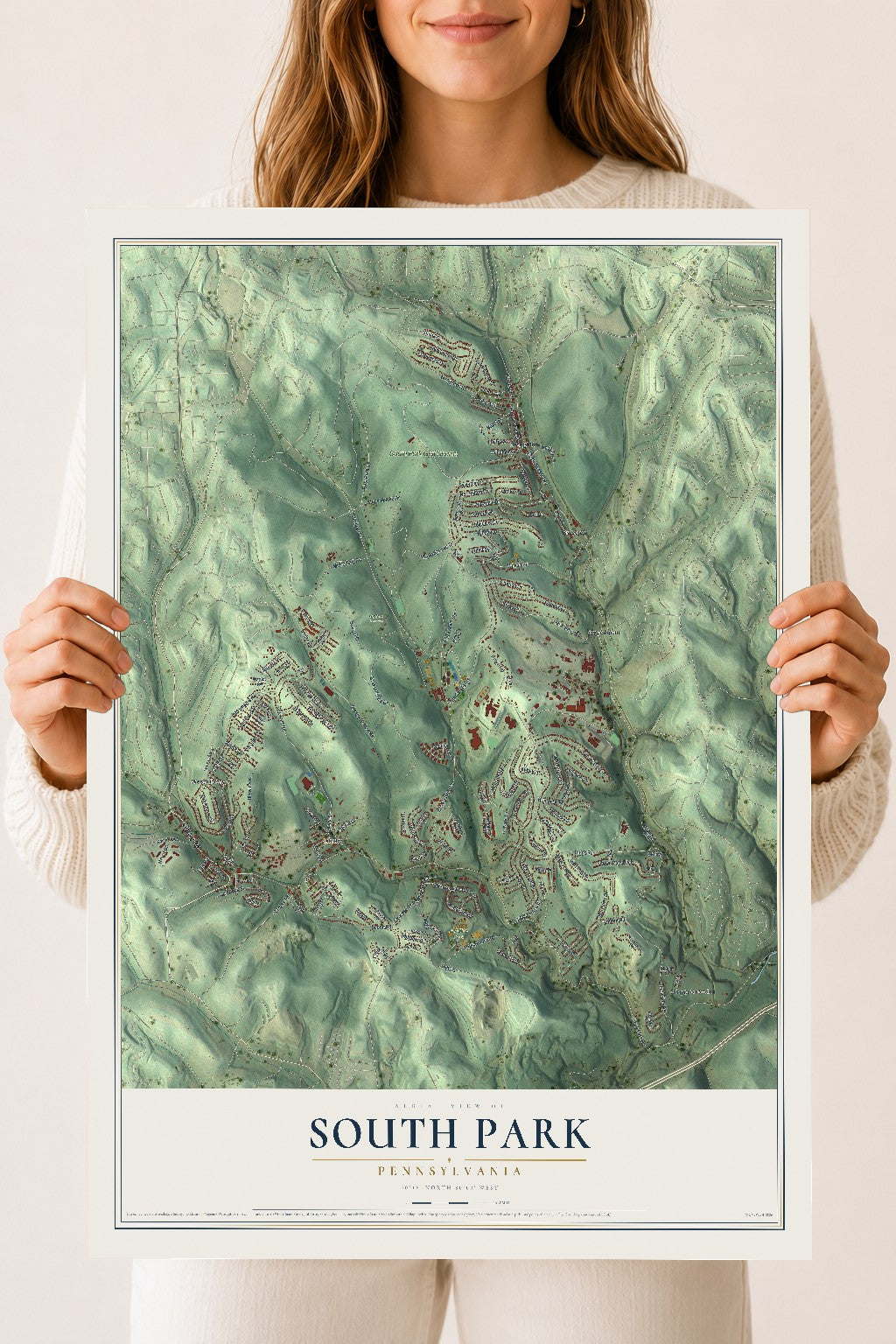 Map of South Park, Pennsylvania, 18 x 24 inch unframed archival matte print