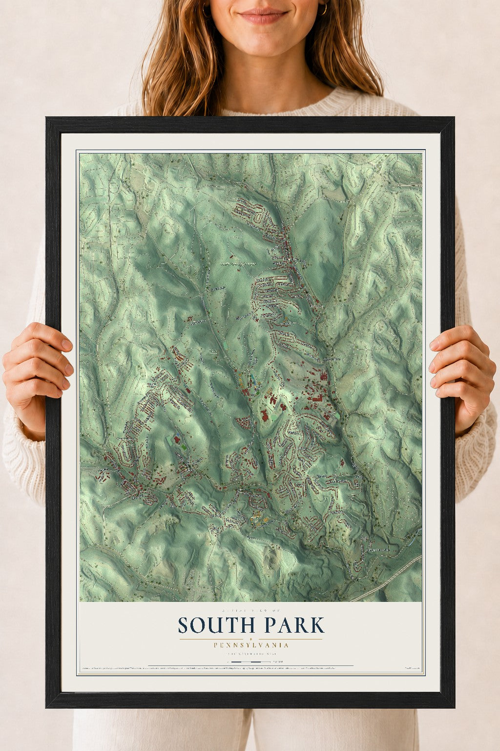 Map of South Park, Pennsylvania, 18 x 24 inch print in a black wood frame