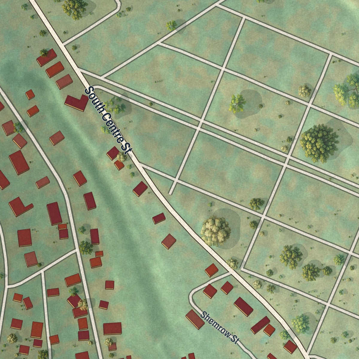 Close-up of the map of South Philipsburg, Pennsylvania print showing street and building detail