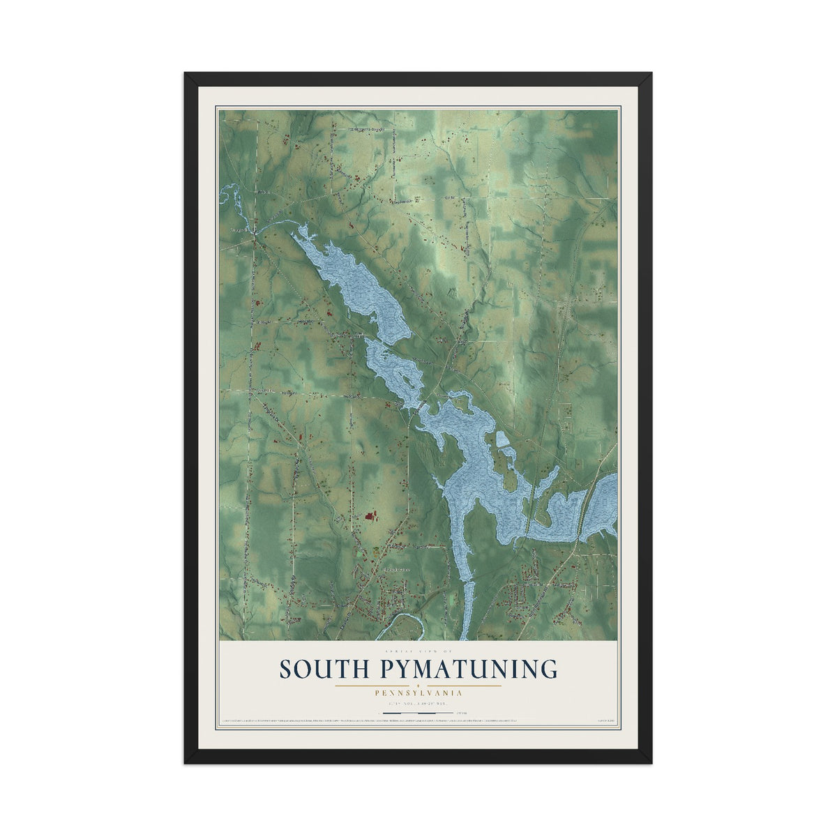 Map of South Pymatuning, Pennsylvania, 12 x 18 inch print in a black wood frame