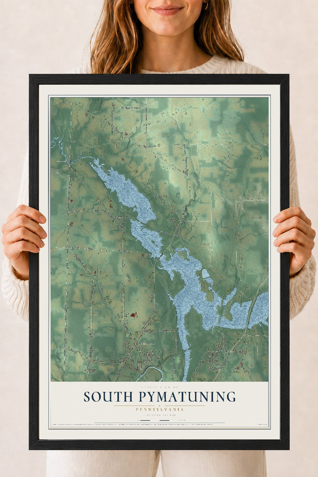 Map of South Pymatuning, Pennsylvania, 18 x 24 inch print in a black wood frame