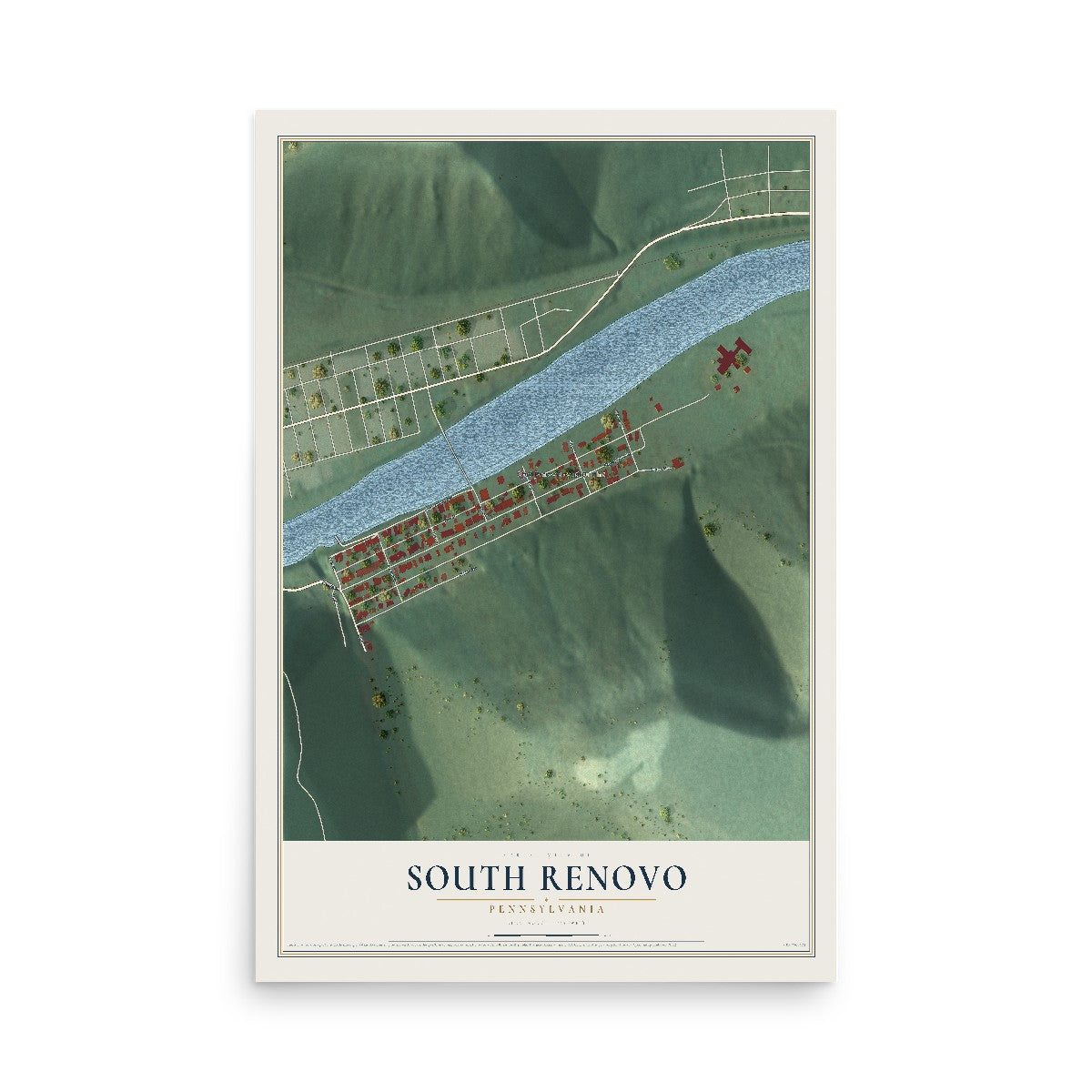 Map of South Renovo, Pennsylvania, 12 x 18 inch unframed archival matte print