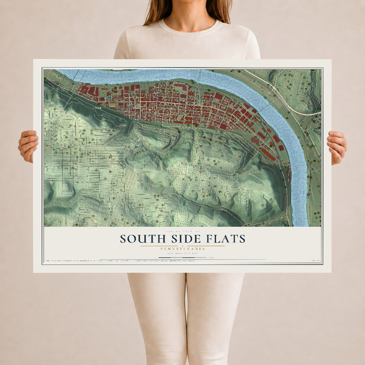 Map of South Side Flats, Pennsylvania, 24 x 36 inch unframed archival matte print