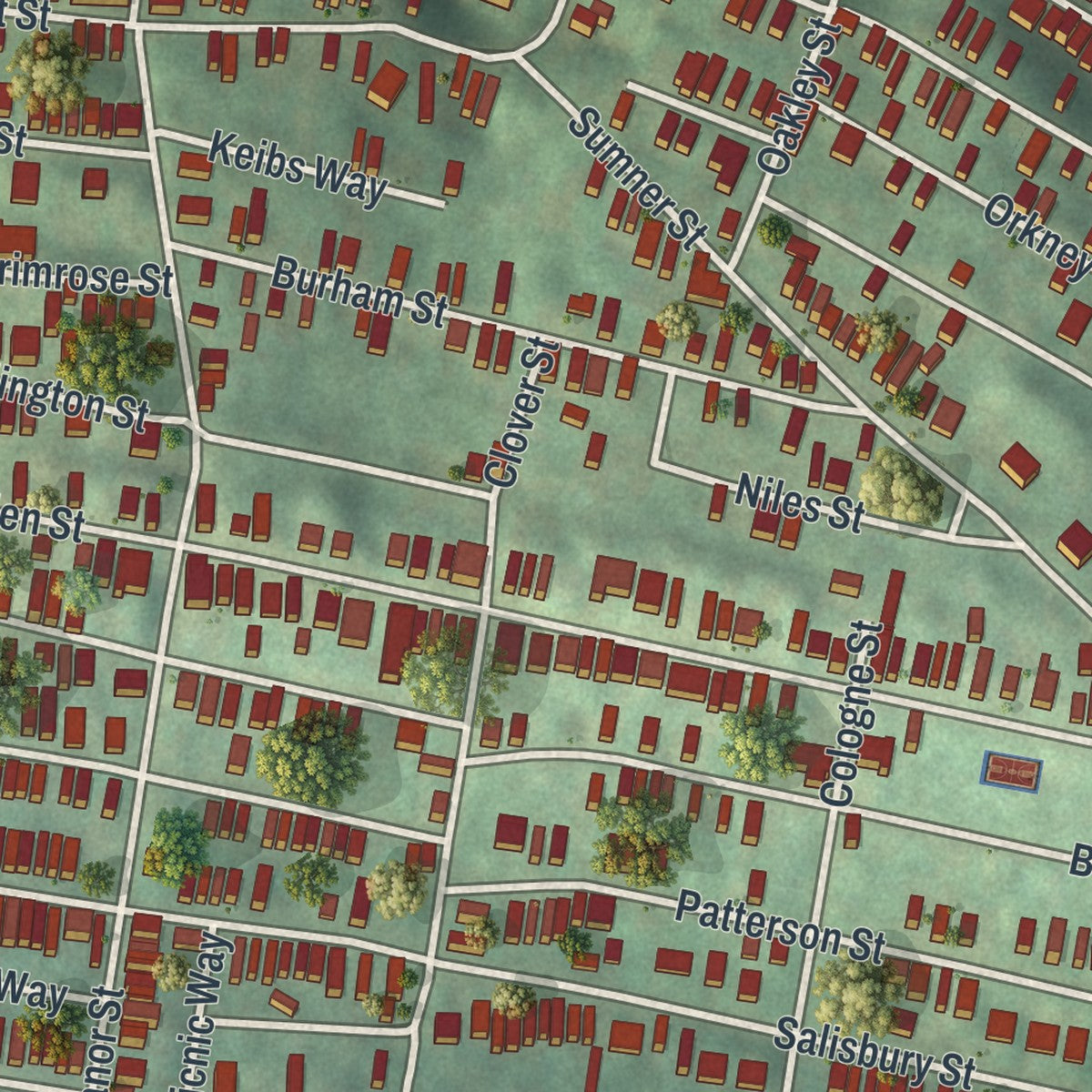 Close-up of the map of South Side Slopes, Pennsylvania print showing street and building detail