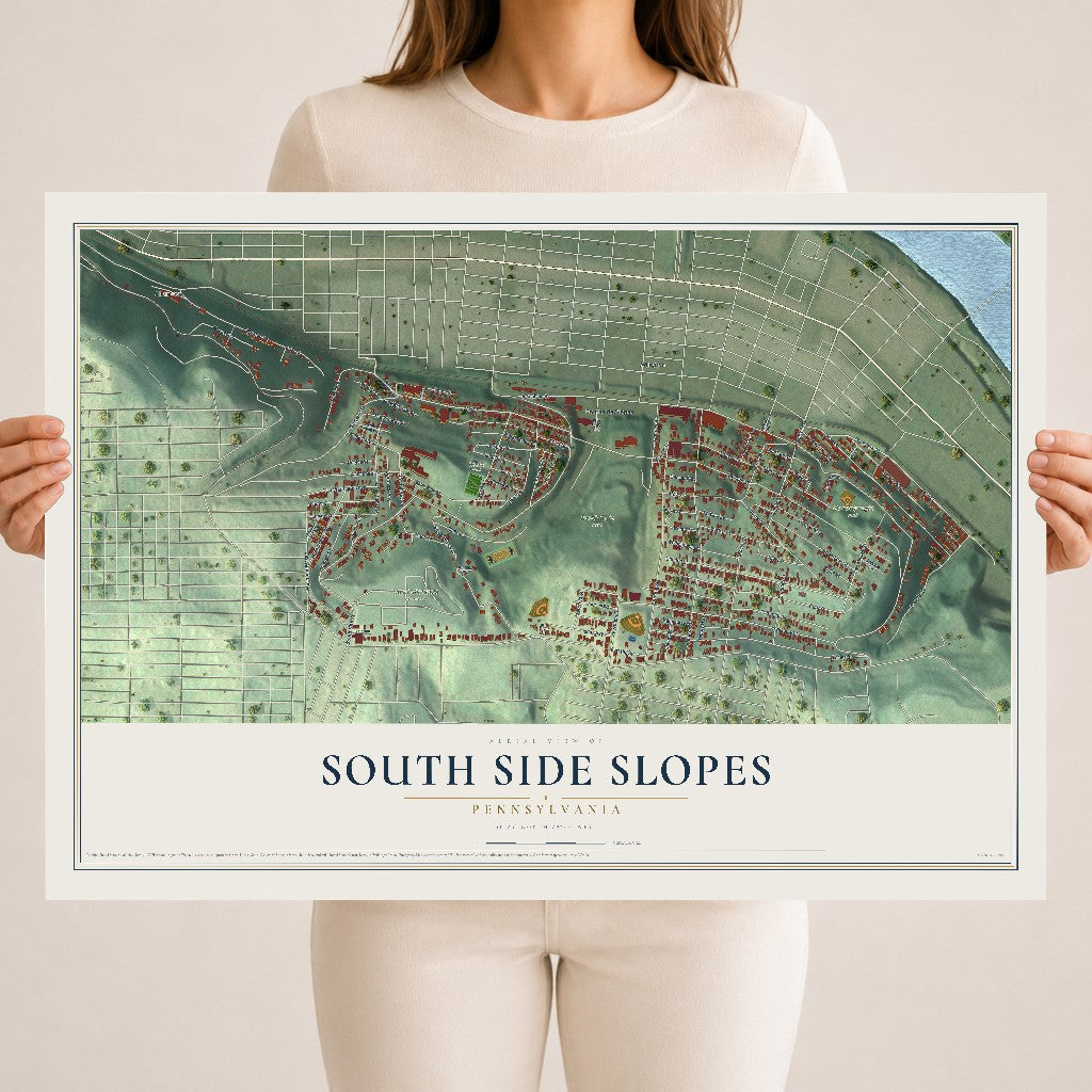 Map of South Side Slopes, Pennsylvania, 18 x 24 inch unframed archival matte print
