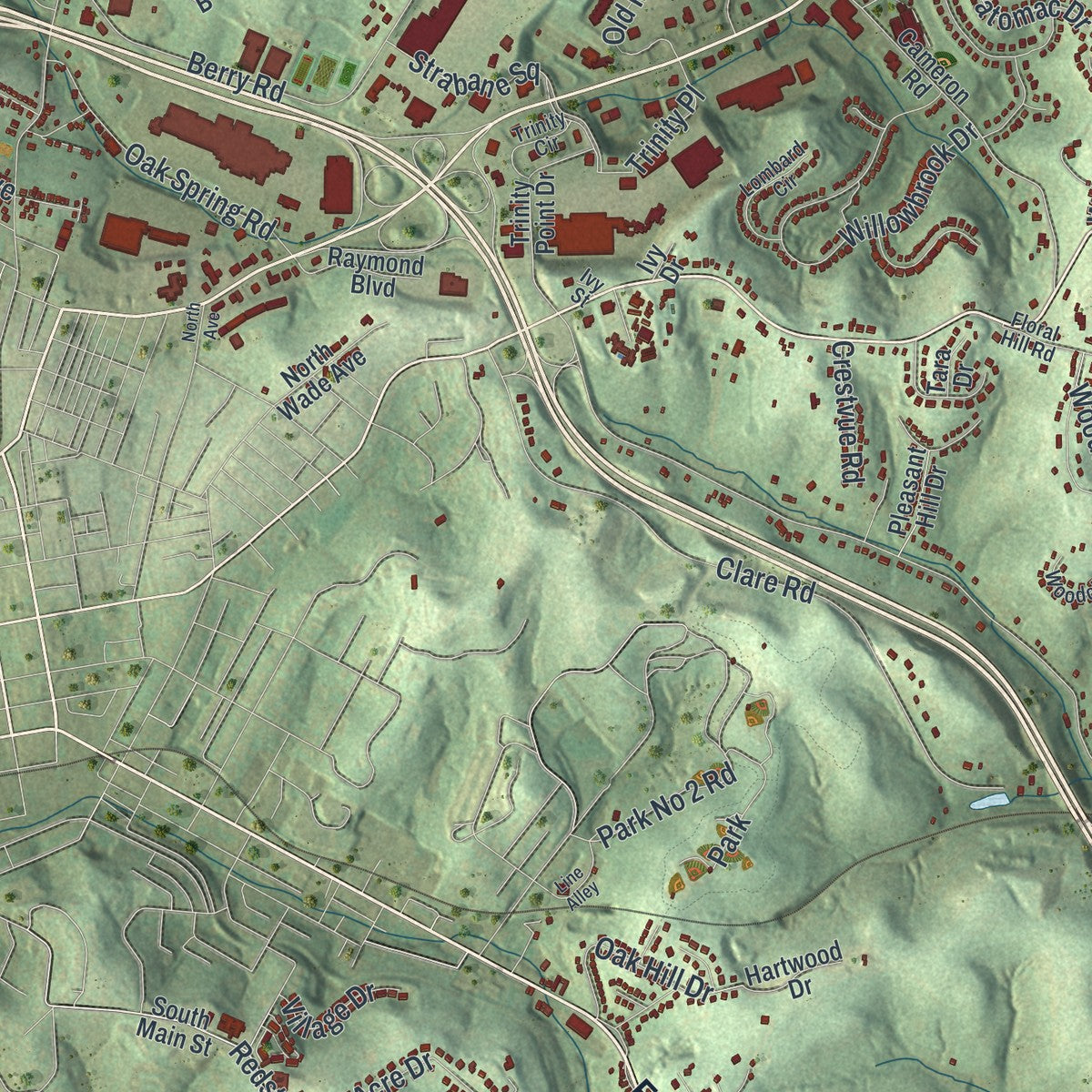 Close-up of the map of South Strabane, Pennsylvania print showing street and building detail