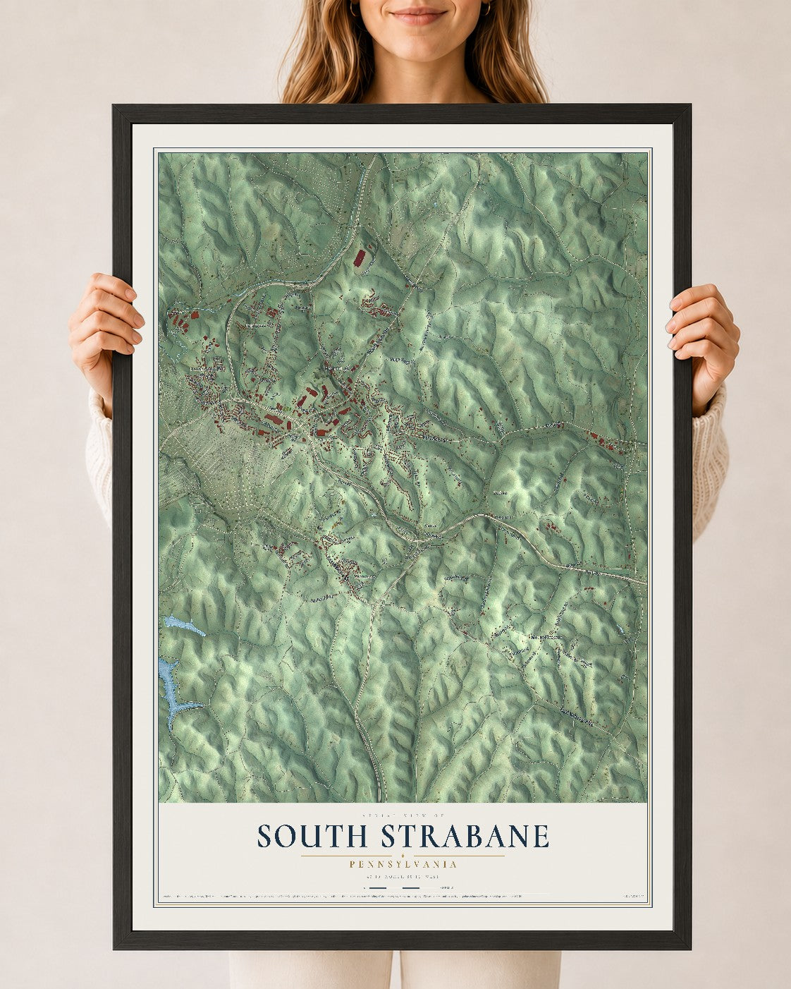 Map of South Strabane, Pennsylvania, 24 x 36 inch print in a black wood frame