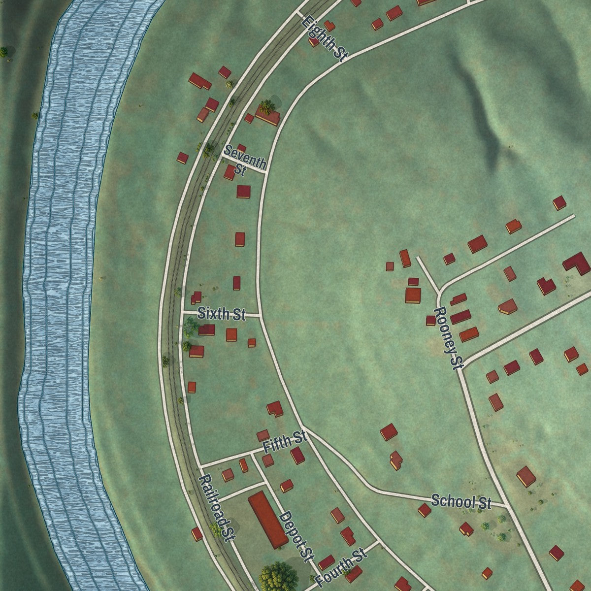 Close-up of the map of South Versailles, Pennsylvania print showing street and building detail