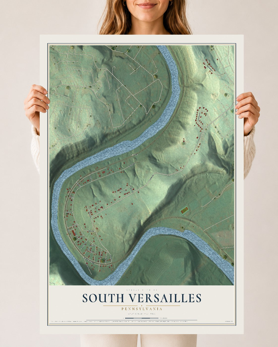 Map of South Versailles, Pennsylvania, 24 x 36 inch unframed archival matte print