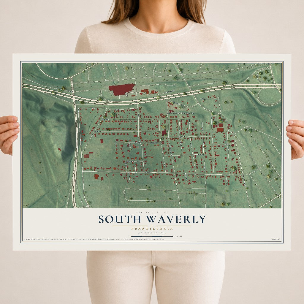 Map of South Waverly, Pennsylvania, 18 x 24 inch unframed archival matte print