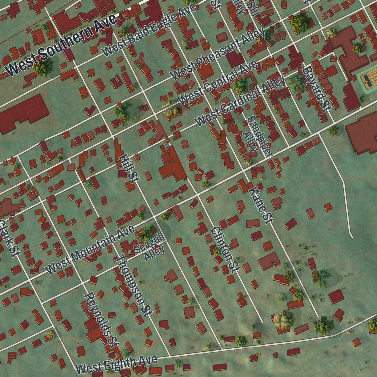 Second close-up of the map of South Williamsport, Pennsylvania print showing more streets and buildings