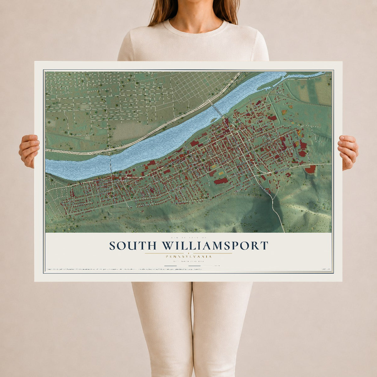 Map of South Williamsport, Pennsylvania, 24 x 36 inch unframed archival matte print