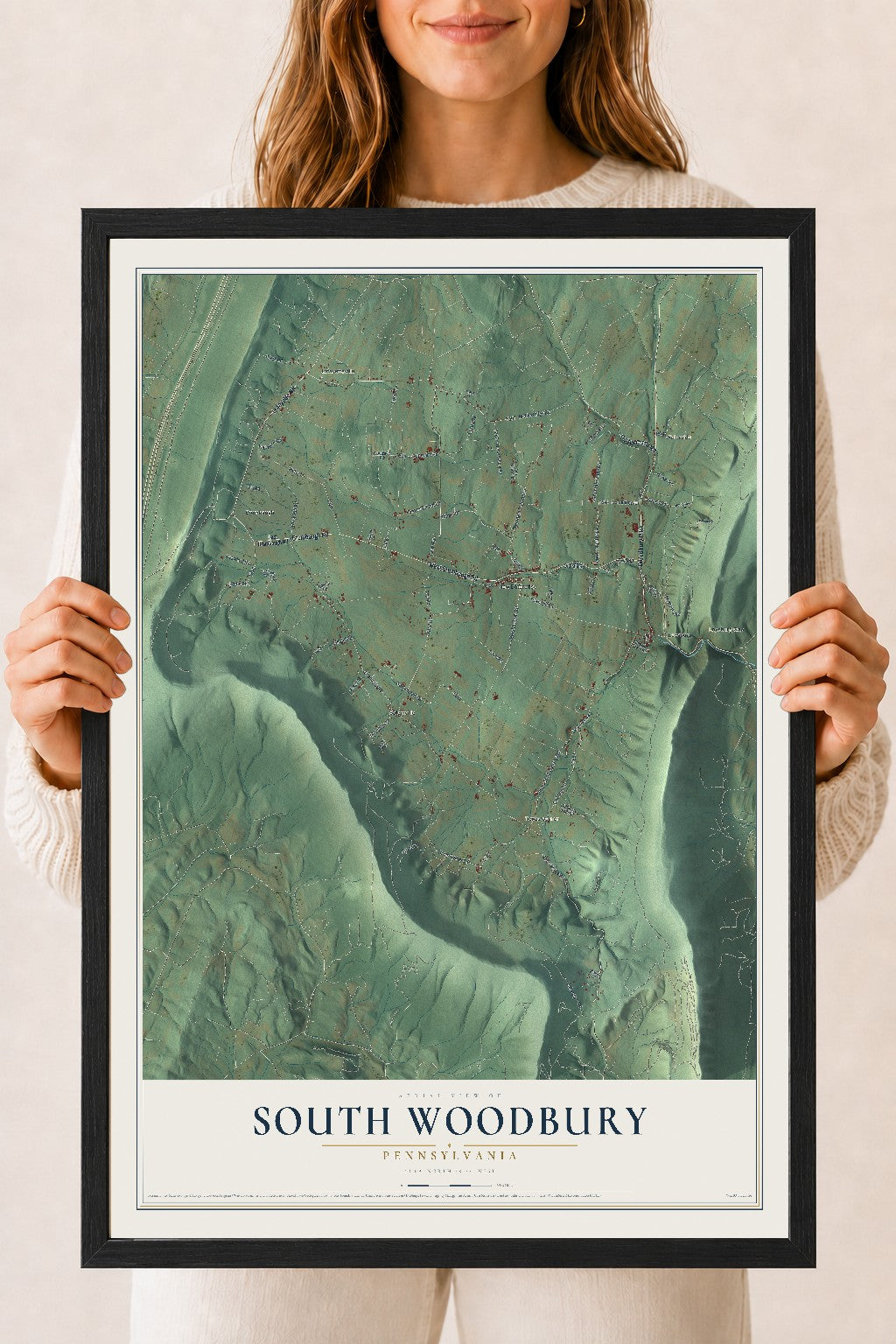 Map of South Woodbury, Pennsylvania, 18 x 24 inch print in a black wood frame