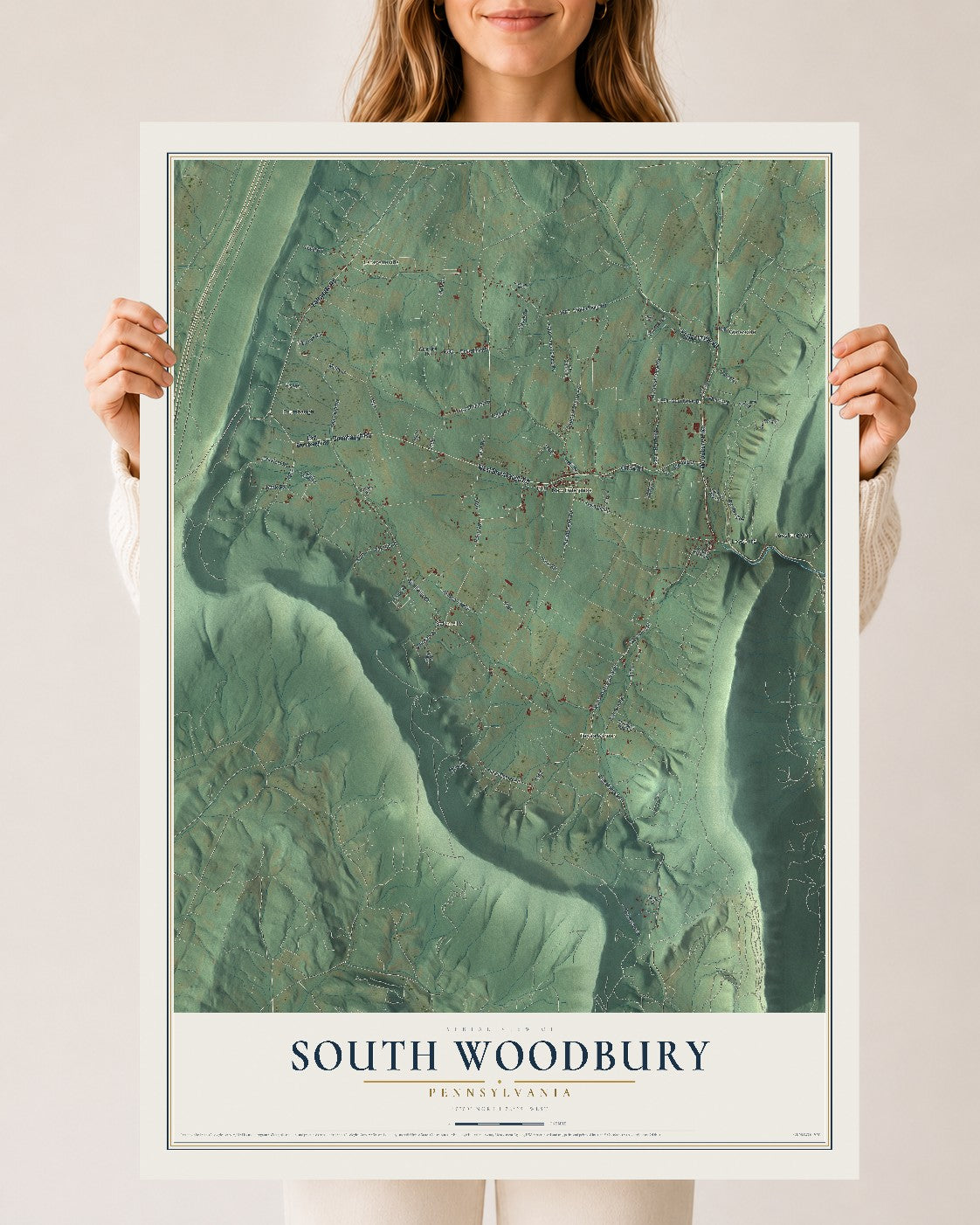 Map of South Woodbury, Pennsylvania, 24 x 36 inch unframed archival matte print