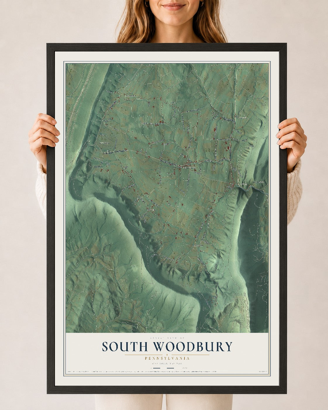 Map of South Woodbury, Pennsylvania, 24 x 36 inch print in a black wood frame