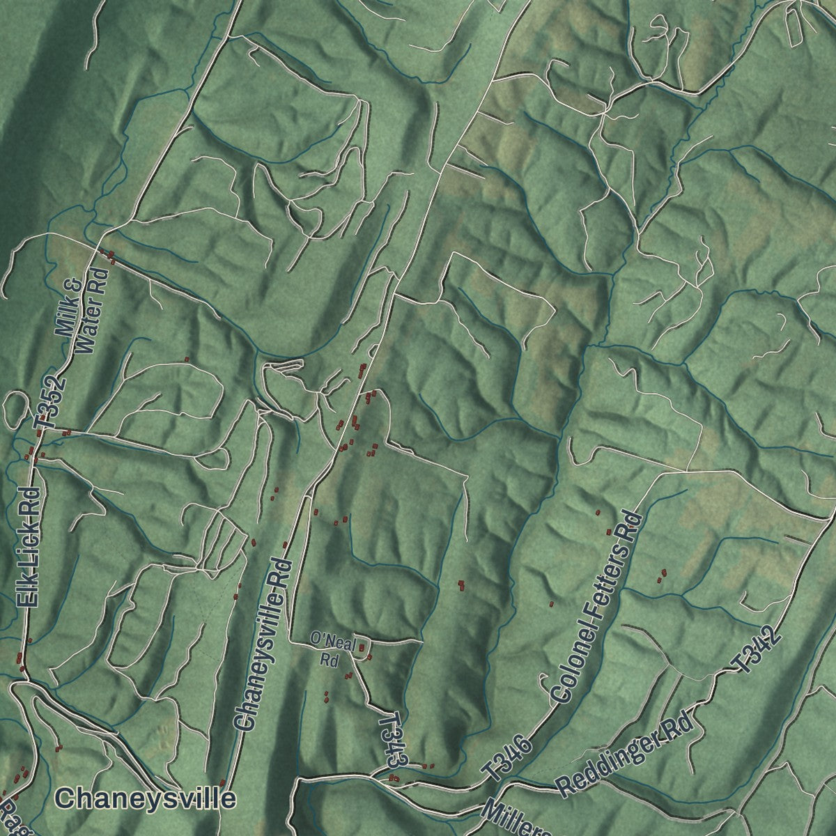 Close-up of the map of Southampton, Bedford County, Pennsylvania print showing street and building detail