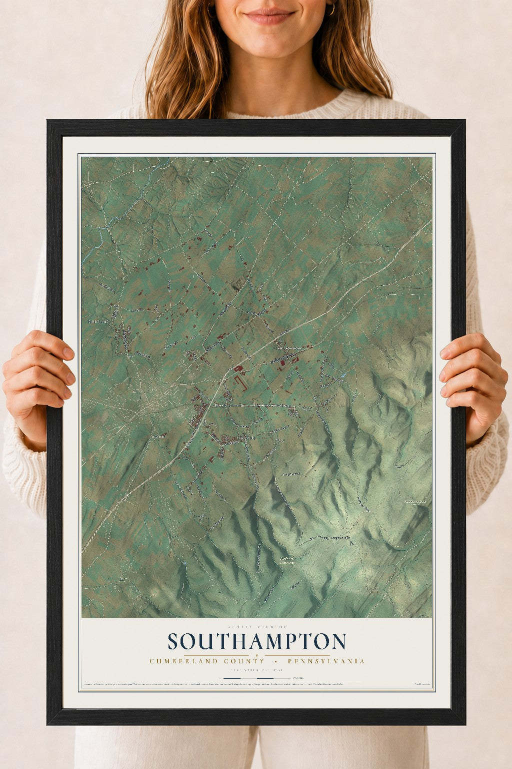 Map of Southampton, Cumberland County, Pennsylvania, 18 x 24 inch print in a black wood frame