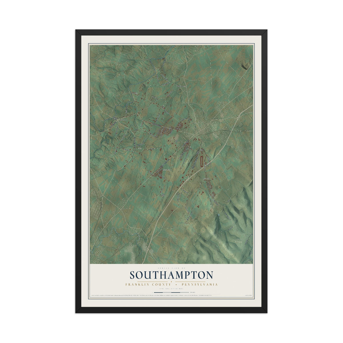 Map of Southampton, Franklin County, Pennsylvania, 12 x 18 inch print in a black wood frame