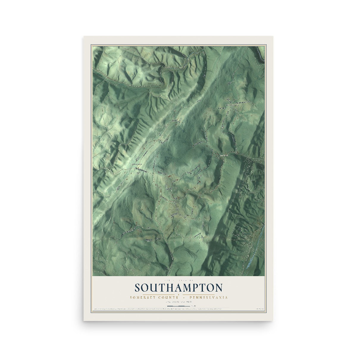Map of Southampton, Somerset County, Pennsylvania, 12 x 18 inch unframed archival matte print