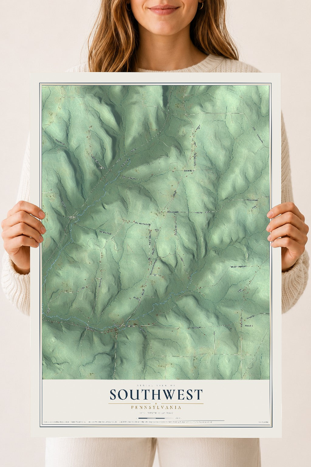 Map of Southwest, Pennsylvania, 18 x 24 inch unframed archival matte print