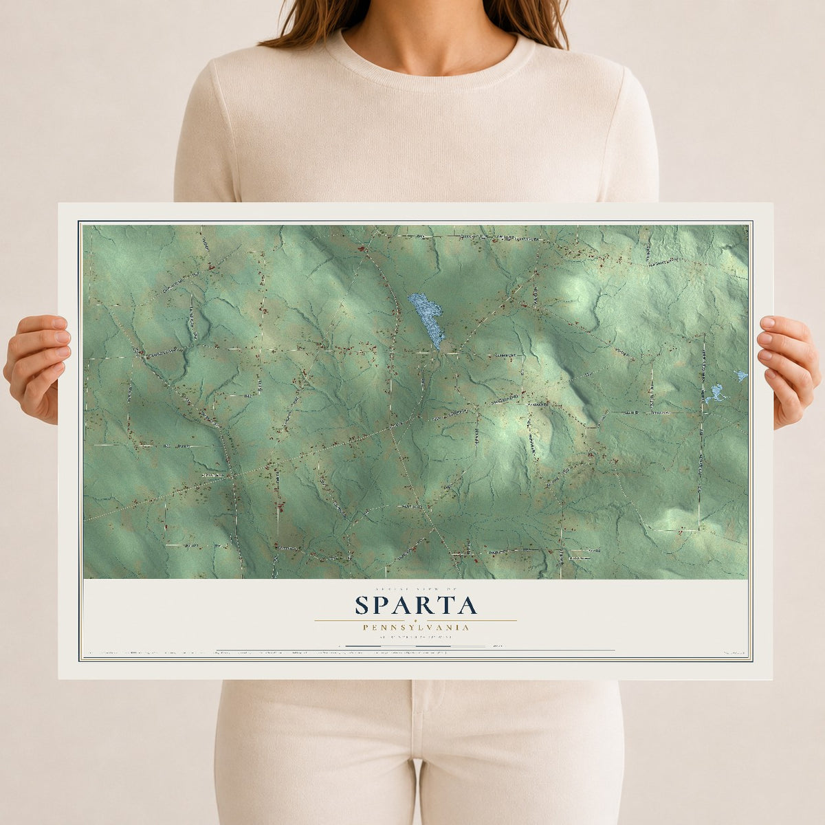Map of Sparta, Pennsylvania, 12 x 18 inch unframed archival matte print