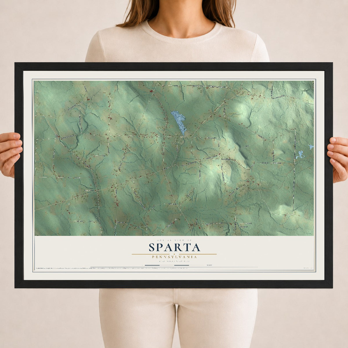 Map of Sparta, Pennsylvania, 18 x 24 inch print in a black wood frame