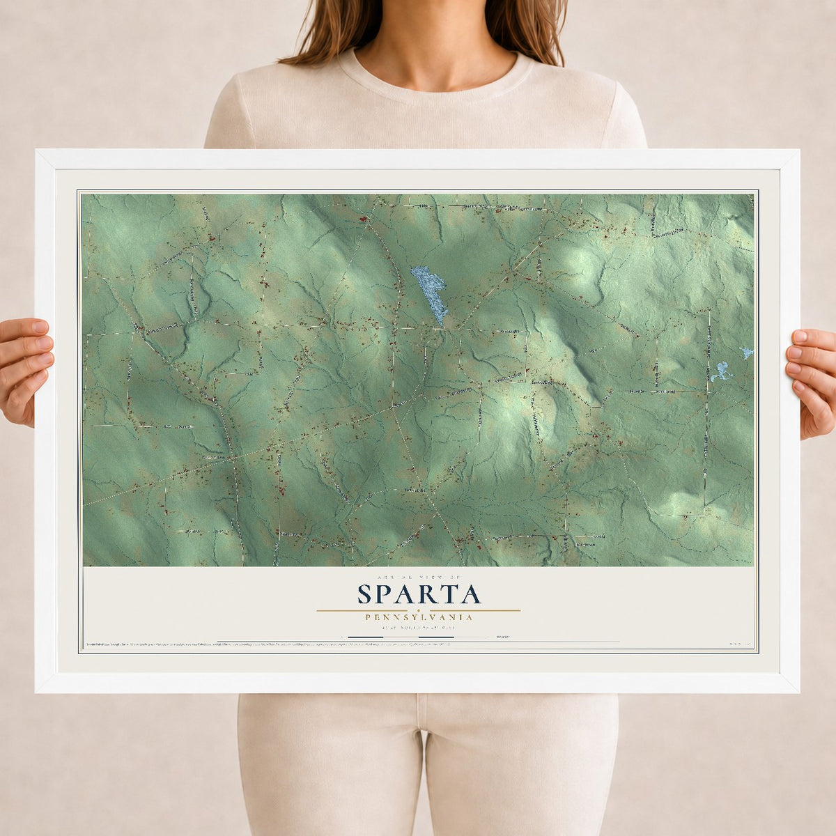 Map of Sparta, Pennsylvania, 18 x 24 inch print in a white wood frame