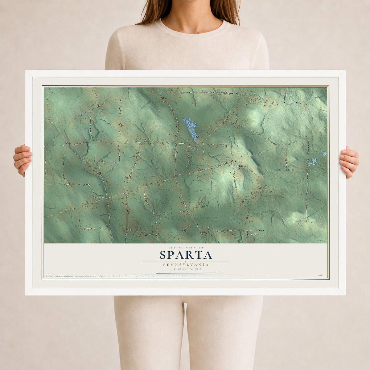 Map of Sparta, Pennsylvania, 24 x 36 inch print in a white wood frame