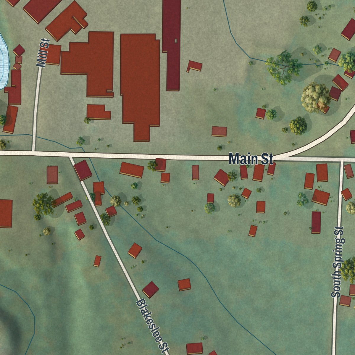 Second close-up of the map of Spartansburg, Pennsylvania print showing more streets and buildings