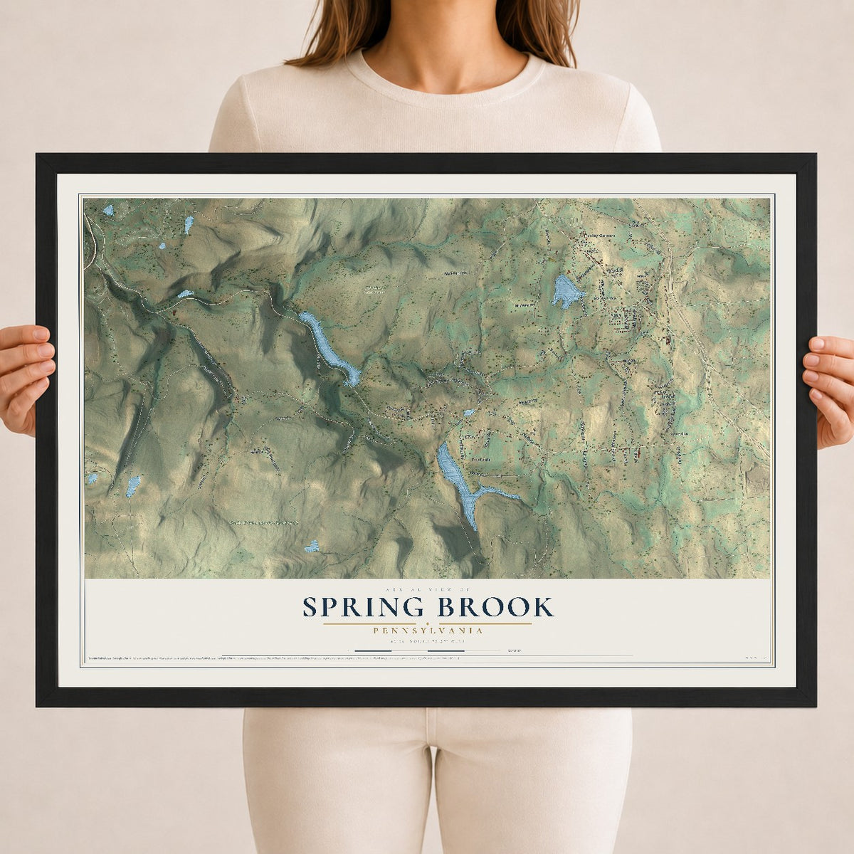 Map of Spring Brook, Pennsylvania, 18 x 24 inch print in a black wood frame