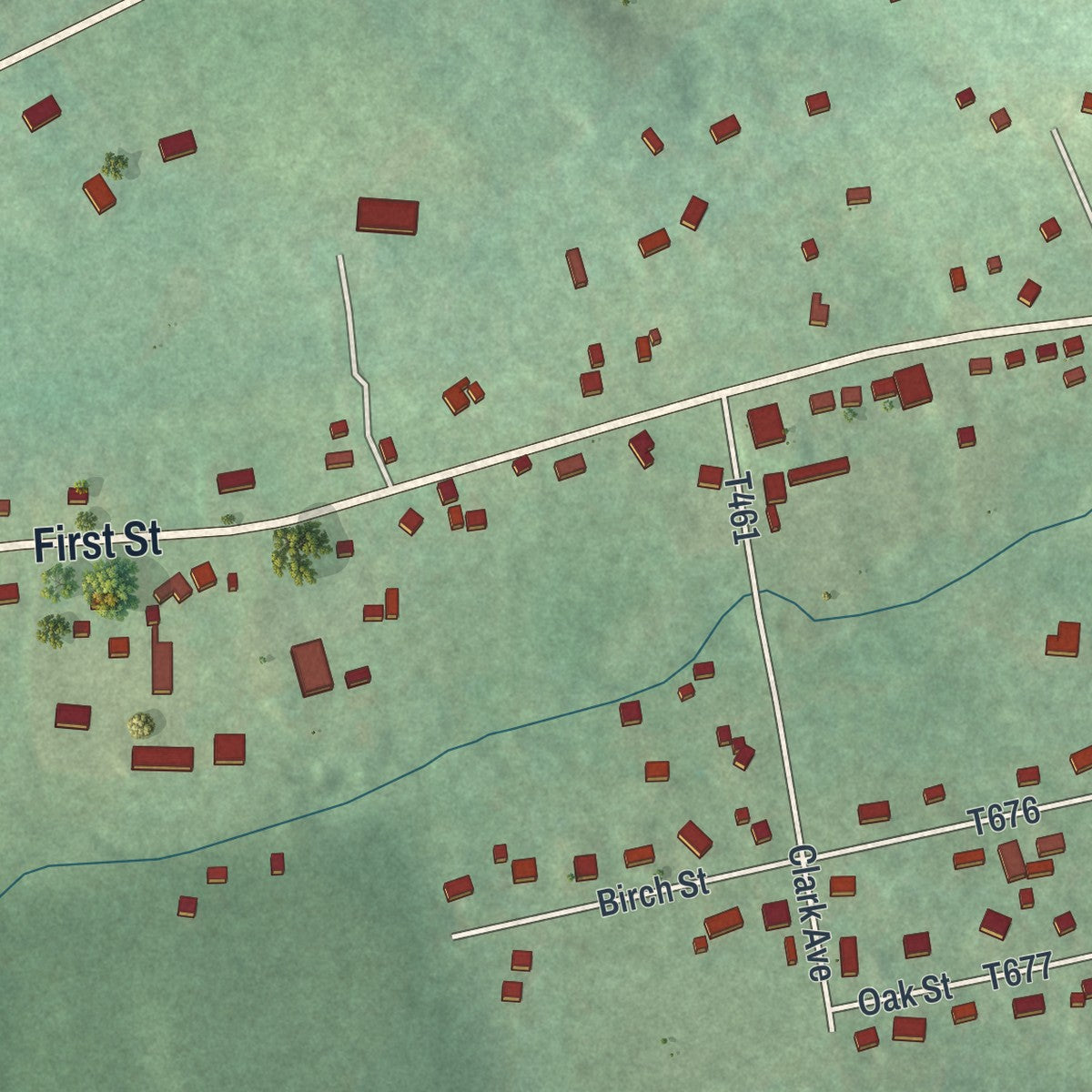 Close-up of the map of Spring Church, Pennsylvania print showing street and building detail