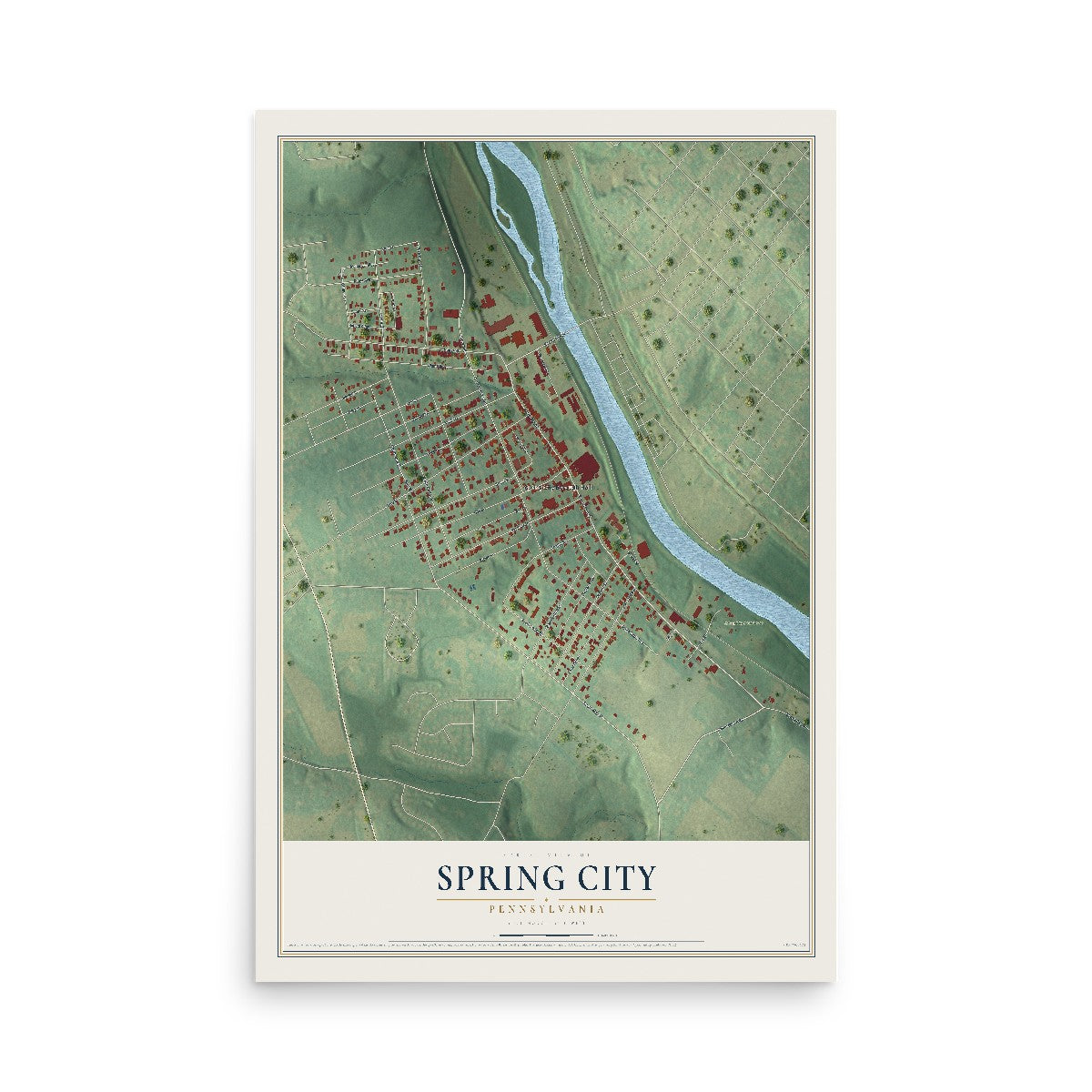 Map of Spring City, Pennsylvania, 12 x 18 inch unframed archival matte print