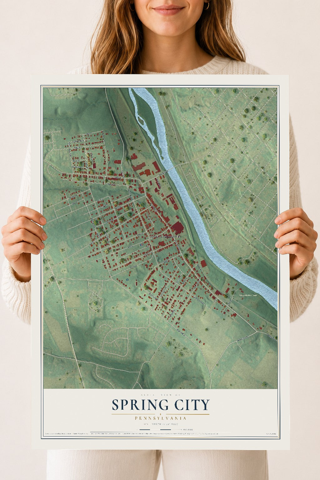 Map of Spring City, Pennsylvania, 18 x 24 inch unframed archival matte print