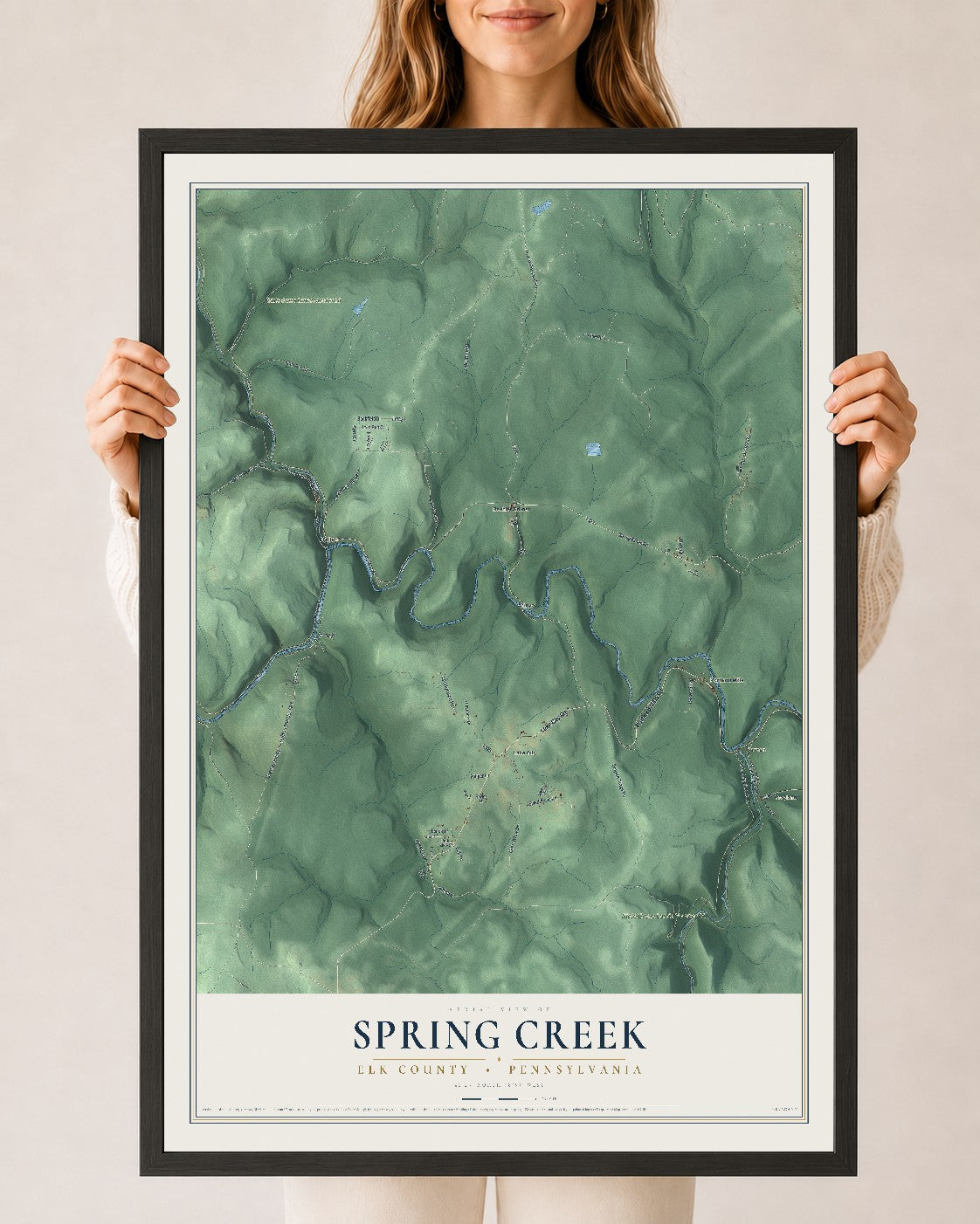 Map of Spring Creek, Elk County, Pennsylvania, 24 x 36 inch print in a black wood frame