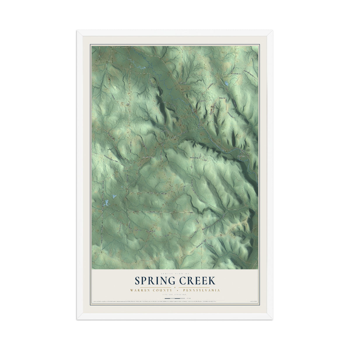 Map of Spring Creek, Warren County, Pennsylvania, 12 x 18 inch print in a white wood frame