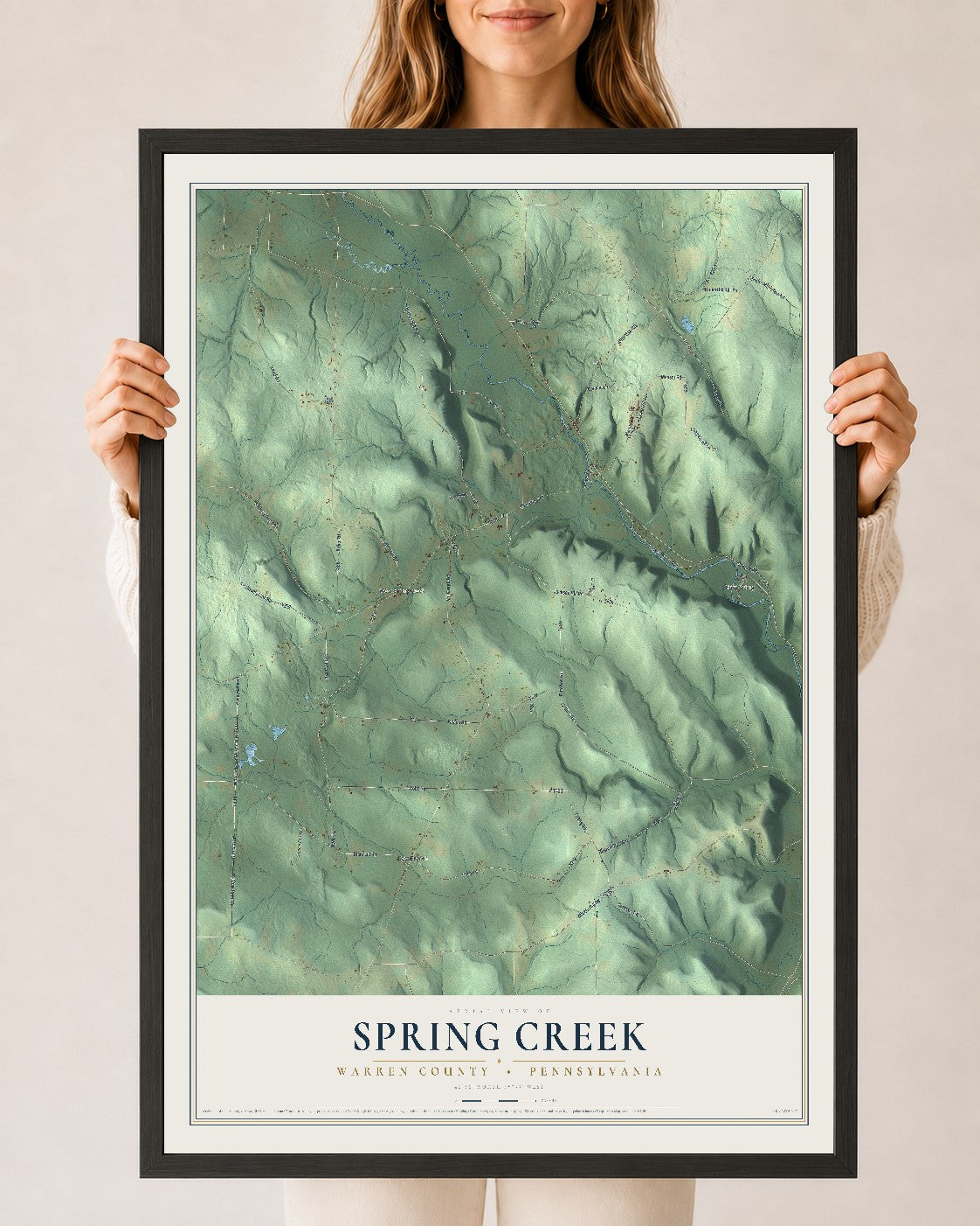 Map of Spring Creek, Warren County, Pennsylvania, 24 x 36 inch print in a black wood frame
