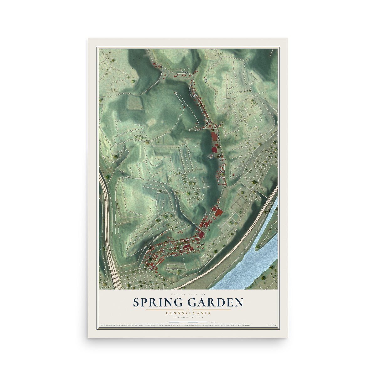Map of Spring Garden, Pennsylvania, 12 x 18 inch unframed archival matte print