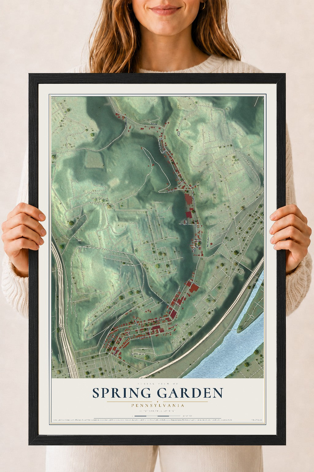 Map of Spring Garden, Pennsylvania, 18 x 24 inch print in a black wood frame