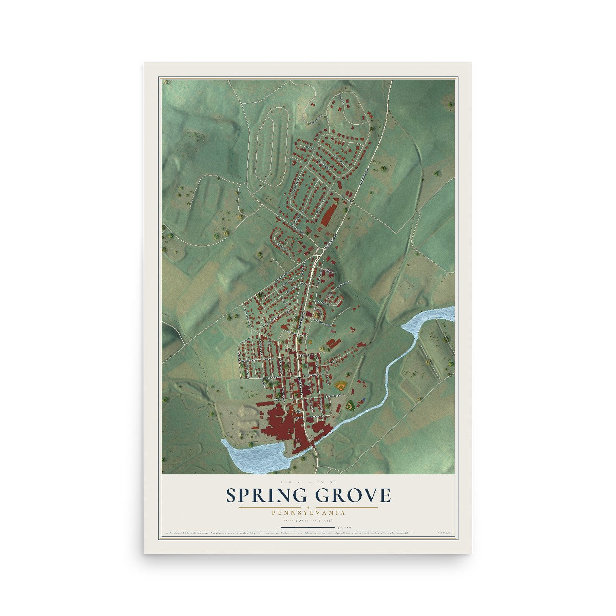 Map of Spring Grove, Pennsylvania, 12 x 18 inch unframed archival matte print