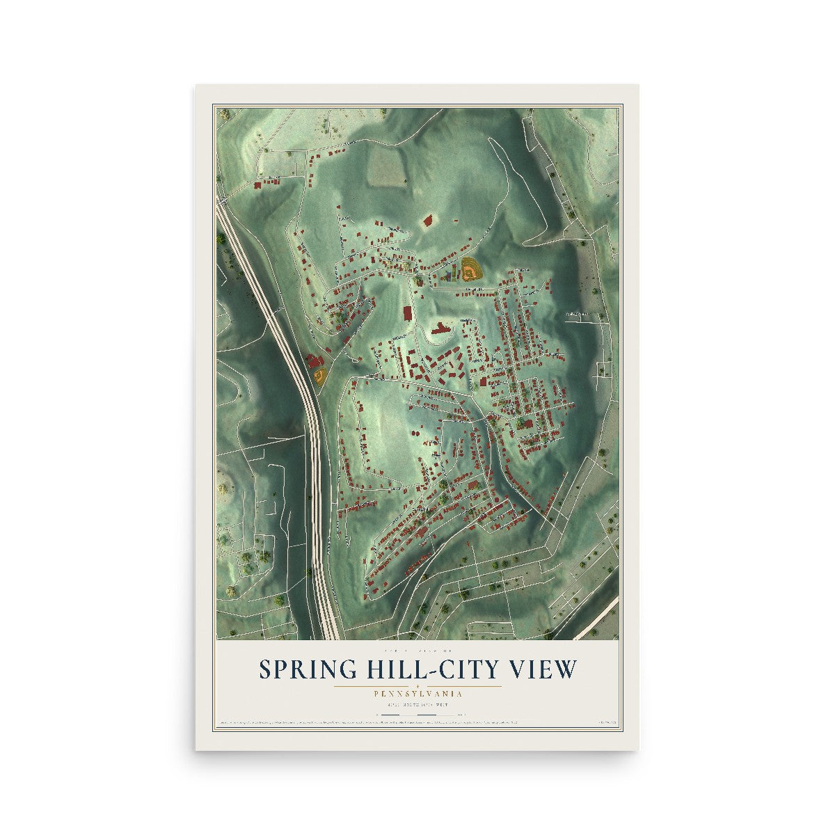 Map of Spring Hill-City View, Pennsylvania, 12 x 18 inch unframed archival matte print